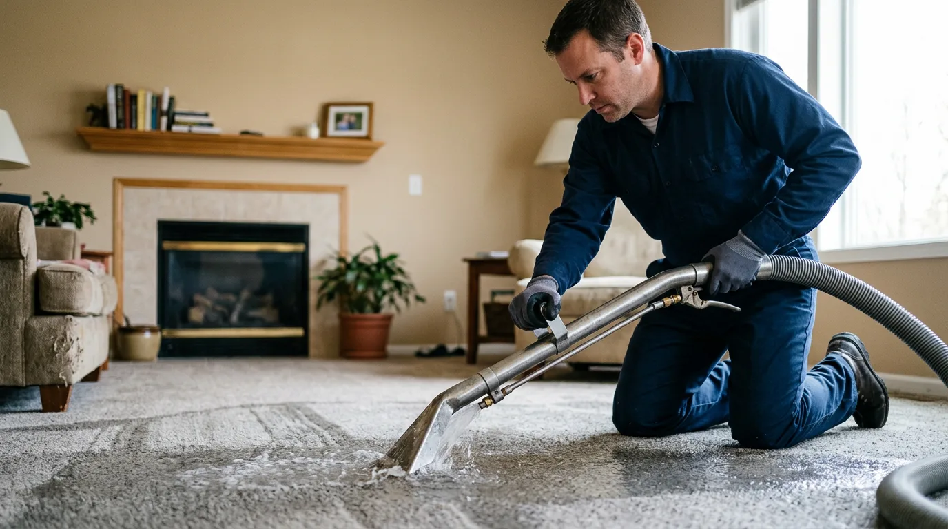 Water damage restoration technician working near Blue River, WI